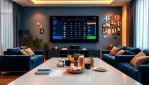 Engaging scene illustrating sports betting sites California with a professional sports betting setup.