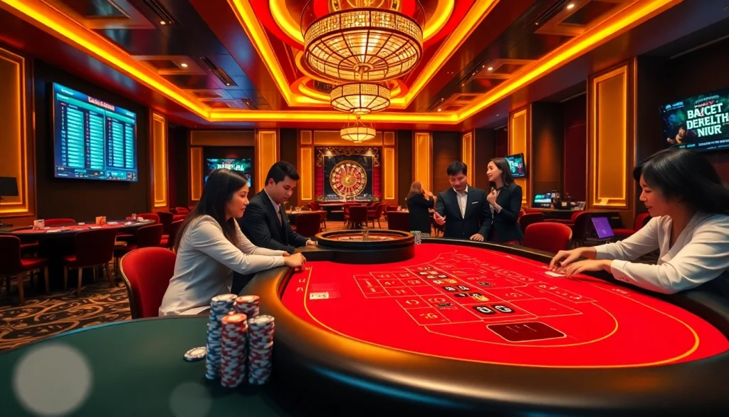 Experience the excitement at tại i9bet with a vibrant live baccarat table and dynamic gaming atmosphere.