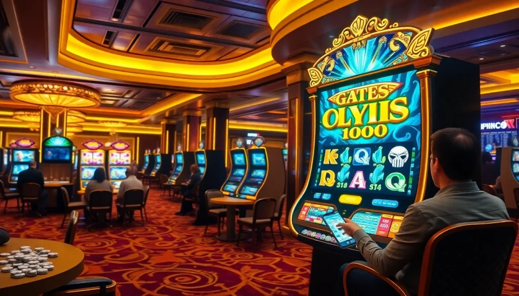 Spinning the reels on Olympus 1000 for a thrilling slot experience in a vibrant casino.