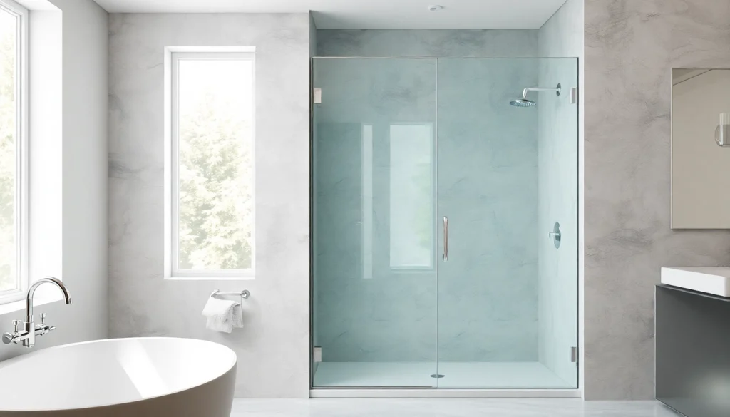 Stylish glass shower doors in a contemporary bathroom, showcasing elegance and modern design.