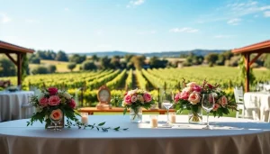 Visualize Clarksburg Wedding Venues with elegant table settings against a vineyard backdrop.