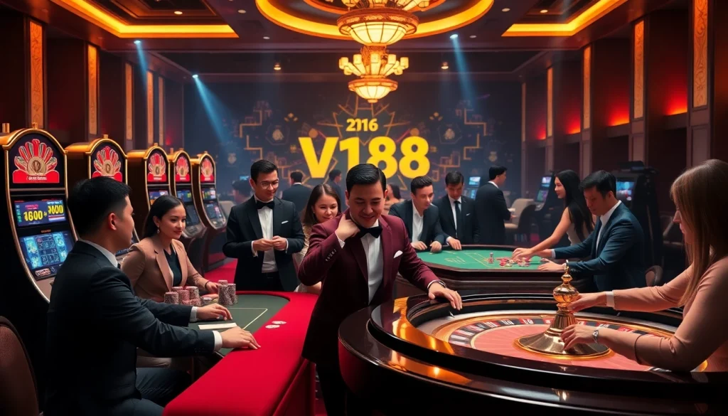 Experience the thrill of 'vn168 đăng ký' with engaging casino gaming elements in a vibrant setting.