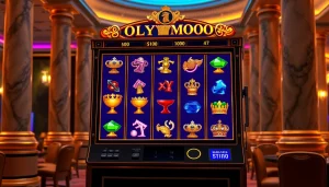 Penonton menikmati mesin slot Olympus 1000 dalam suasana kasino mewah