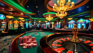 Experience the excitement of rikvip casino with lively gaming tables and colorful slot machines.