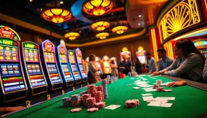 Experience thrilling wins with slot depo 5rb in a vibrant casino environment filled with exciting slot machines.