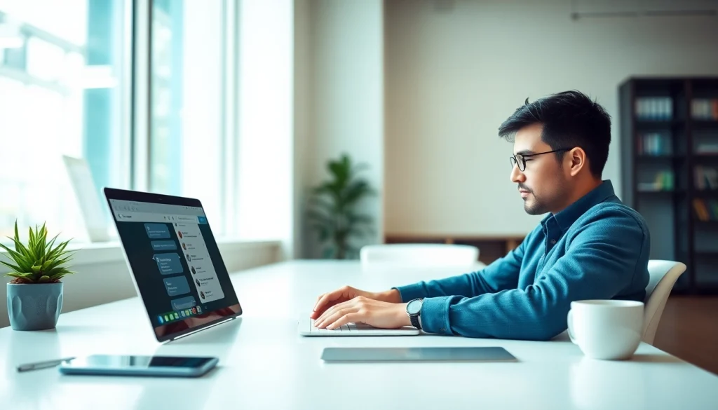 在现代工作空间的笔记本电脑上使用 WhatsApp Web，展示用户参与度与效率。