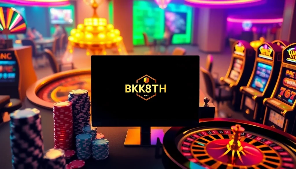 Experience the thrilling BK8TH casino atmosphere with engaging gaming elements and vibrant colors.