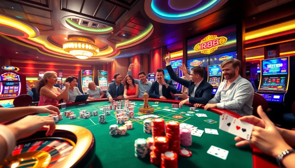 Engaged players at a lively casino table showcasing the exciting offerings of nhà cái rr88.
