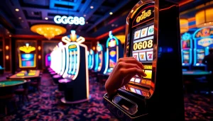 Player enjoying the exciting gg88 slot machine with coins cascading in a vibrant casino.