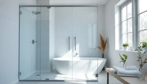 Luxury glass shower doors showcased in a modern bathroom design with elegance and style.