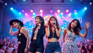 Engaging scene of the blackpink members at a concert, showcasing their unique styles and dynamic energy.
