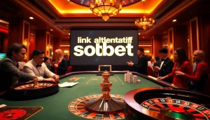 Exciting action at a casino table showcasing 'link alternatif sbobet' along with vibrant poker chips and cards.