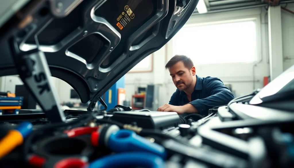 Check out a professional mechanic ensuring quality for a car warranty with fast claims in a bright garage.