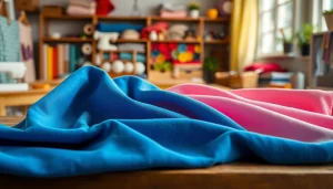 Verken kleurrijke jersey stoffen op een houten tafel met rijke texturen en variaties.