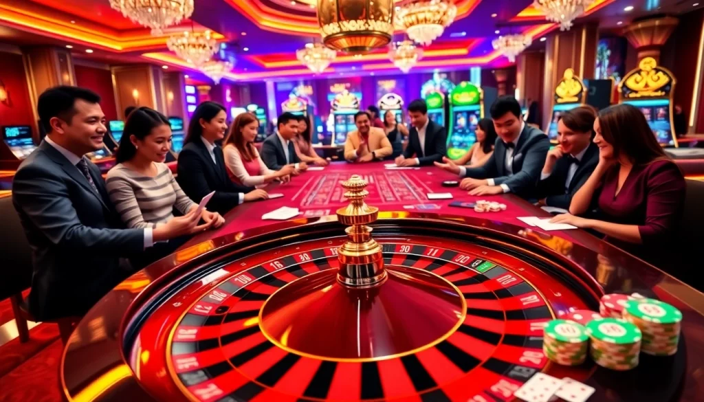 Betting chips and roulette wheel in a luxurious MM88.com casino setting.