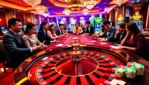 Betting chips and roulette wheel in a luxurious MM88.com casino setting.