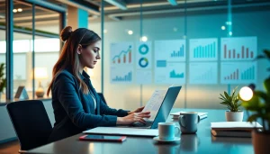 Profesjonalny księgowy w nowoczesnym biurze w mieście Poznań, pokazujący ekspertyzę finansową.