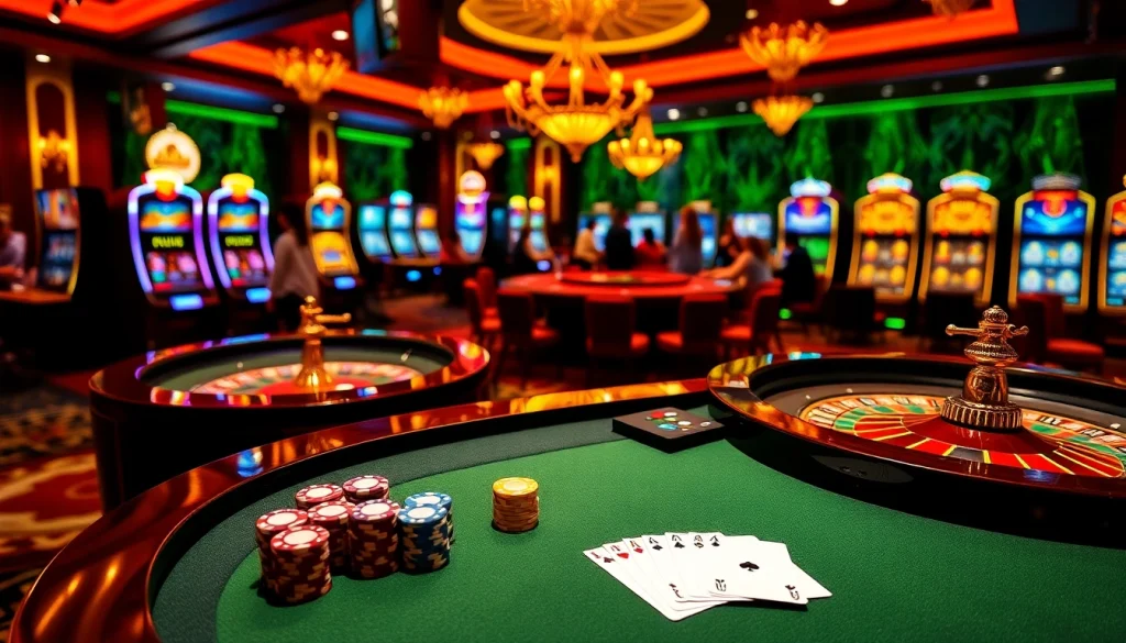 Vivez l'excitation des meilleurs casinos en ligne 2026 avec des visuels de jeux vibrants dans un casino luxueux.