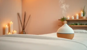 편안한 분위기와 부드러운 조명이 있는 프리미엄 마사지 치료실.