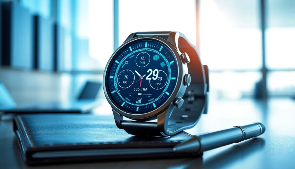 Showcasing Finesse Smart Watch functionality and design in a modern office setting.