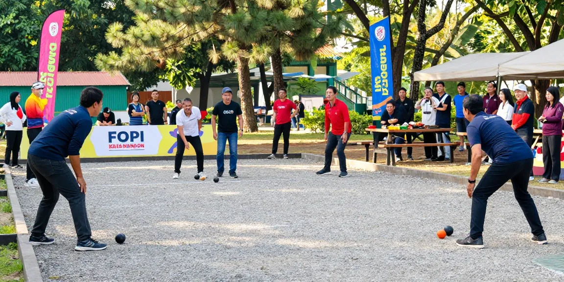 FOPI Kota Manado dalam acara permainan petanque di taman yang ceria.